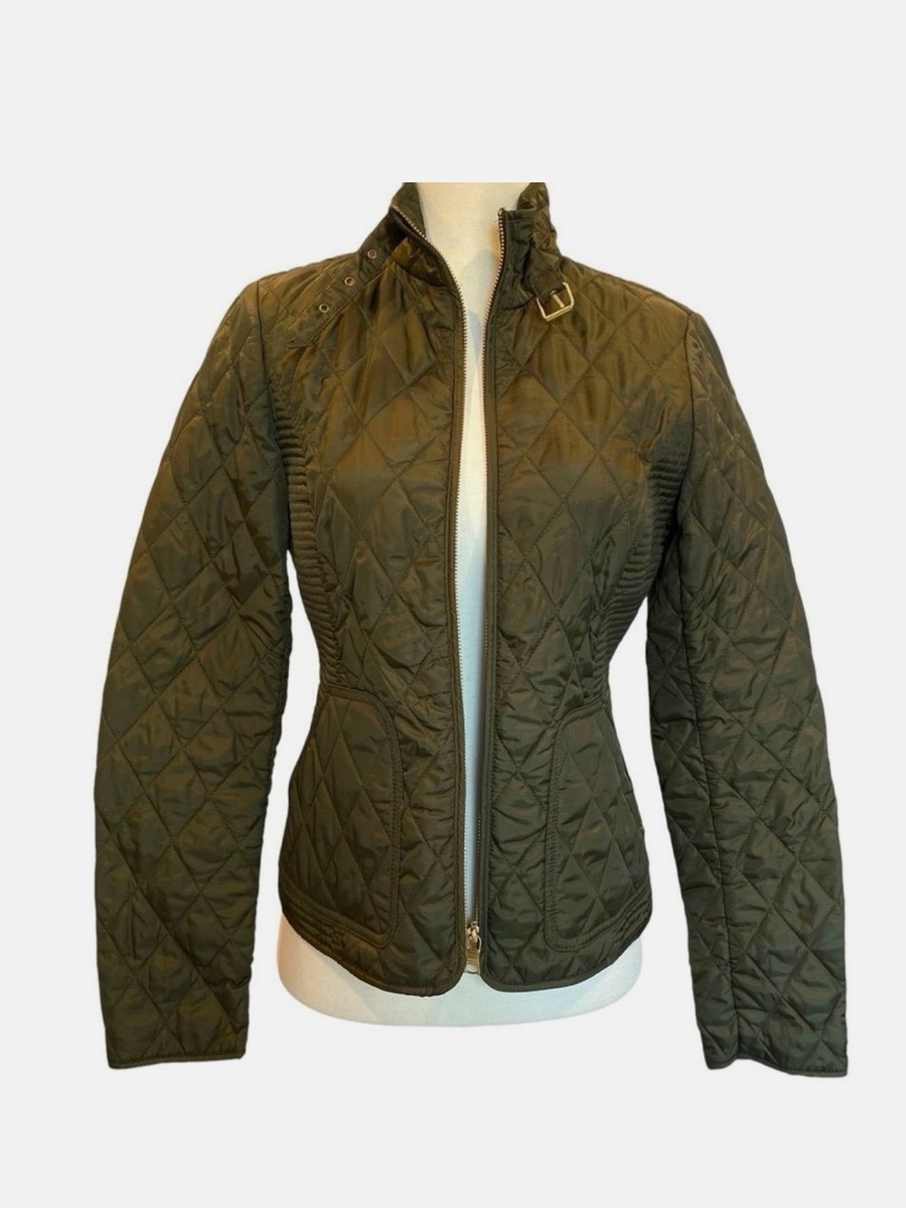 Banana Republic Green Quilted Equestrian Front Zip Field Jacket Women's